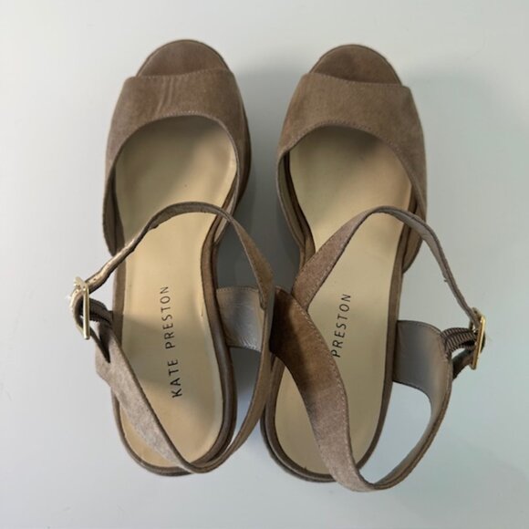 Kate Preston Womens Suede Nude Platform Wedge Heels Size 8 - Picture 2 of 6